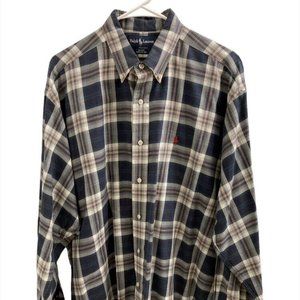 Ralph Lauren Mens Shirt Sz L Blake Lg Sleeves 100% Cotton Blue Plaid